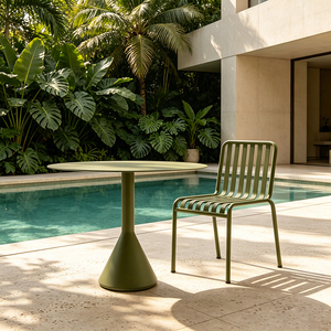 Mesa Redonda de Aluminio para Exteriores, Estilo <span class=keywords><strong>Bistro</strong></span> Moderno, para Hotel Boutique, de Grado Comercial, Resistente a la Oxidación, con Pedestal, para Proyectos Personalizados - Product Image 1