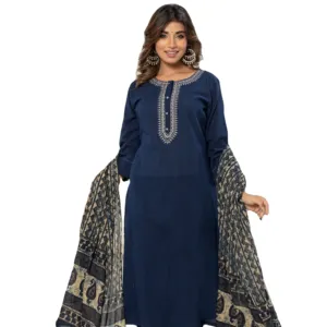 Stilvolle ethnische Kleidung Premium-Baumwolldruck Freizeit-Partymode Festivalkleidung Kurta-Hose Dupatta-Set für Mädchen