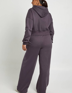 Chándal de ejercicio con cremallera teñido en fábrica para mujer, de peso medio, de forro polar de poliéster, con cordón decorativo, conjunto a juego para otoño, al por mayor - Product Image 2