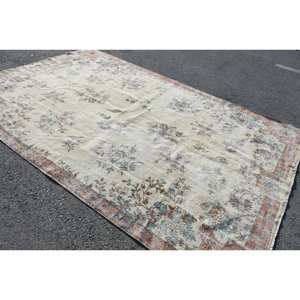 Alfombra clásica de lana azul Beige de 6,9x10,5 pies, diseño de retazos rectangular turco hecho a mano para sala de estar, dormitorio con respaldo de látex - Product Image 2