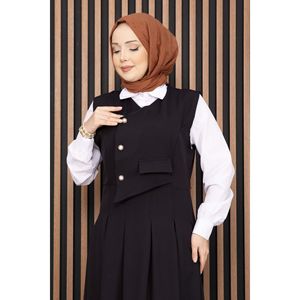 Conjunto de 2 Piezas con Detalle de Pliegues Negros, Top Corto Informal y Chaleco para Atuendos de Verano - Product Image 2