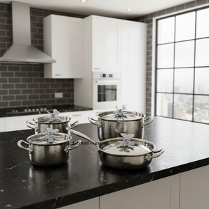 Batterie de cuisine haut de gamme en acier inoxydable de qualité alimentaire, écologique, avec couvercles papillon, casseroles, faitouts et marmites à poignées latérales, pour la maison - Product Image 3
