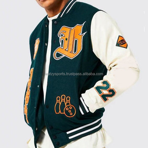 Hot Sale Black with Red Color Embroidery Logos <b>Patches</b> and Labels <b>Jacket</b> for Men Wool Letterman Real Leather Varsity <b>Jackets</b> - Product Image 5
