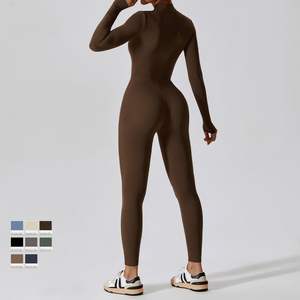 Nouveaux ensembles de fitness pour femmes, combinaisons à manches longues, une pièce, leggings de yoga respirants, tenue de yoga grande taille, vêtements de Pilates - Product Image 4