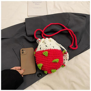Crochet Dragon Fruit Lining <b>Small</b> Portable Cotton Fashionable Women's Single Shoulder Crossbody <b>Bag</b> Pure Handmade Winter - Product Image 4