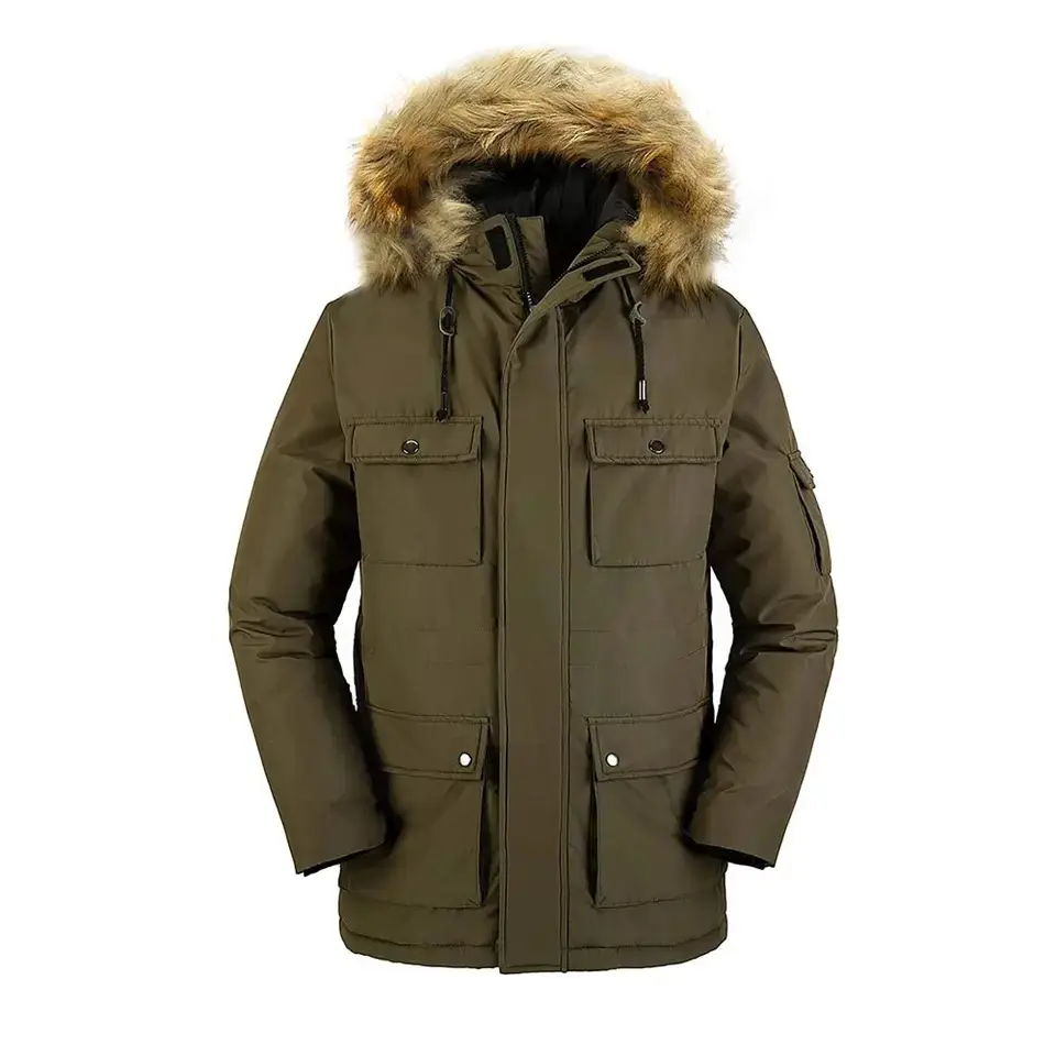 Parka de plumón de pato para hombre, chaqueta con capucha, varios bolsillos, informal, de longitud media, de invierno