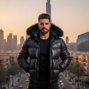 Veste d'hiver matelassée en cuir moderne avec capuche, offrant un confort thermique amélioré et une sensation intérieure douce. - Product Image 1