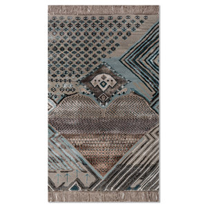 พรมไหมไผ่ผสมขนสัตว์ถักมือสีน้ำเงินแมนชาฮ่า หนา 10 มม. ลายเรขาคณิตนามธรรม สำหรับบ้าน ห้องโถง รูปทรงสี่เหลี่ยมผืนผ้า รุ่น-Les-2805 - Product Image 1