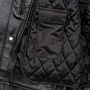 Men's <b>Vintage</b> Faux <b>Leather</b> Biker <b>Jacket</b> in Black Casual Lightweight Outwear with Stand Collar and Front Logo High Street Style - Product Image 6