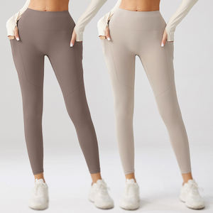Venta al por mayor personalizado de alta cintura deporte entrenamiento Yoga pantalones Leggings mujeres suave Nylon Fitness Leggings con bolsillos sujetador Leggings - Product Image 2