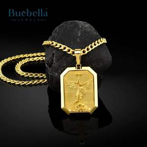 Pendentif en argent sterling 925 plaqué or 18 carats Hiphop Archange Saint Michael Dog pour hommes et femmes - Product Image 2