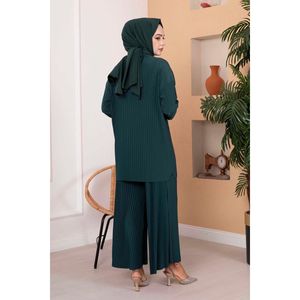 Hijab à motif confortable plissé émeraude ensemble 2 pièces modeste - Product Image 1