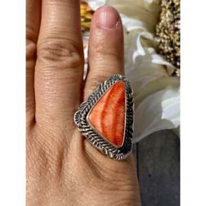Bague en huître barbelée et argent sterling taille 7.25 - Bijoux artisanaux Navajo en pierres précieuses - Product Image 2