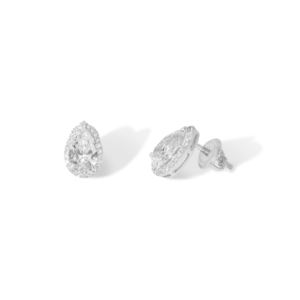 Boucles d'oreilles en or blanc 14K 18K massif, diamants de laboratoire IGI, forme poire et ronde, style halo, clarté VVS, bijoux en gros - Product Image 3