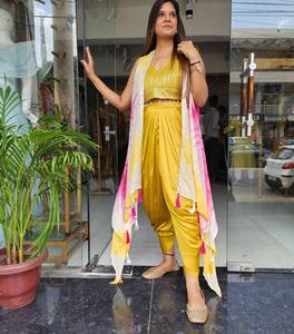 Presentación de nuevo diseñador de ropa de fiesta Look Heavy bordado secuencia trabajo y blusa Koti y Dhoti Salwar conjunto completamente cosido - Product Image 3