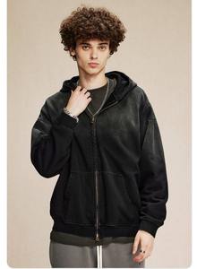 TIMER 420g personnalisé hommes coton français éponge plaine à capuche hommes Vintage Spray Zipup à capuche lavé Double fermeture éclair sweats à capuche - Product Image 4