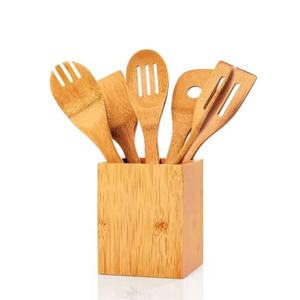 Juego de utensilios elegantes de madera para cocina Durable Acacia Cocina de madera Espátula esencial Herramientas de cocina con soporte de caja cuadrada - Product Image 1