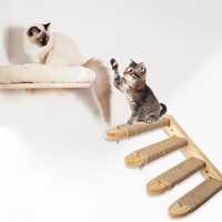 Étagère murale pour chat à 4 marches, escalier en bois pour chat, rampe à gratter en jute pour chats d'intérieur