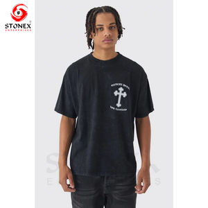 เสื้อยืดผ้าฝ้ายวินเทจสำหรับผู้ชายฟอกสีกรดเสื้อยืดครอปทรงโอเวอร์ไซส์ Boxy - Product Image 3