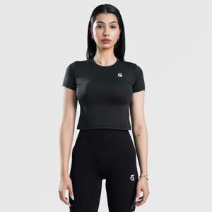 Haut de yoga court W024 noir – T-shirt court confortable et élégant - Product Image 1
