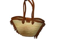 Vintage Strohkorb-Tasche mit Zwei Griffen und Offener Verschluss