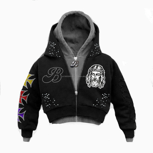 Custom <b>Applique</b> Embroidered Patches Hoodie High Weight Acid Wash Vintage Sun Faded Zipper Streetwear Men Fashion Sweatshirt - Product Image 1