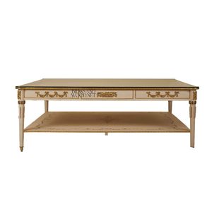 Mesa de Centro Cuadrada de Lujo con Motivos Florales Pintados a Mano, Detalles en Latón Dorado y Estante de Almacenamiento para Salas de Estar Clásicas - Product Image 2