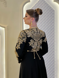 <b>Moroccan</b> Caftan in Black Color with Elegant Gold Embroidery Traditional Muslim Clothing and Accessories - Product Image 2
