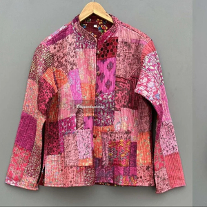 Chaqueta Kantha de seda de la mejor calidad para mujer, abrigo corto de retales, Reversible, hecha a mano - Product Image 1