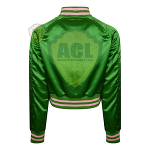 Chaqueta universitaria recortada para mujer, chaquetas universitarias de manga larga hechas en satén para mujer, precio al por mayor, superventas - Product Image 2