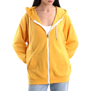 Couleur jaune Logo personnalisé conception 100% coton surdimensionné goutte épaule fermeture éclair sweats à capuche femmes sweats à capuche unisexe - Product Image 1