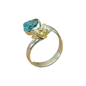 Bague de promesse en apatite brute bleue naturelle, fabrication artisanale, design unique, argent sterling 925 et laiton, bijoux ajustables - Product Image 1