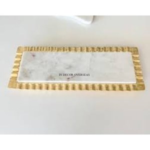 Bandeja para servir de forma redonda de mármol blanco de la mejor calidad con mariposas doradas, suministro de utensilios de cocina para el hogar y el Hotel - Product Image 5