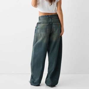 Faded Effect Casual Wide Leg Baggy Jeans <b>Women</b> Clothing Wholesale <b>Summer</b> New Trendy Washed Jean <b>Women</b> Fashion OEM Serviced - Product Image 2