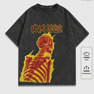 เสื้อยืดผ้าฝ้ายแท้ฟอกสี230กรัมสไตล์วินเทจทรงหลวมใส่ได้ทั้งชายและหญิงเสื้อยืดฟิตเนสสไตล์ทางการ - Product Image 6