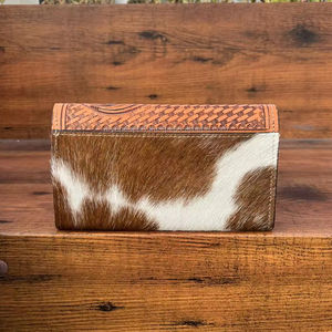 Nueva cartera occidental de cuero de vaca con herramientas manuales y pelo para mujer, elegante Cartera de cuero genuino, Cartera de cuero tallado multiusos - Product Image 5