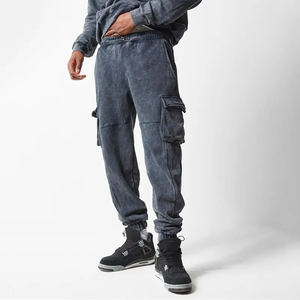 ผู้ชายสองชิ้นแขนยาวเสื้อกันหนาวหมวกชุดวินเทจหลวม Fit Acid Wash ชุดวอร์มคุณภาพสูงกรดล้างชุดเหงื่อ - Product Image 4