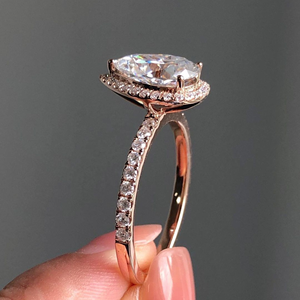 Anillo de diamante cultivado en laboratorio con corte de pera de 2,50 quilates, chapado en rodio clásico para compromiso, anillo fino de boda, oro rosa de 14K - Product Image 3