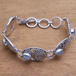 Rainbow Moonstone <b>Chain</b> Link <b>Bracelet</b> Boho Dainty Jewelry Gift for Anniversary Party 925 Sterling <b>Silver</b> Jewelry Wholesale Price - Product Image 3