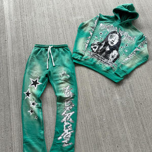 Conjunto de chándal de 2 piezas con logotipo de diamantes de imitación de alta calidad, ropa OEM para hombre, conjunto de pantalones de chándal y sudadera con capucha, hecho a medida - Product Image 3