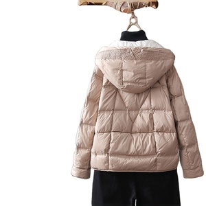 Wholesale 2025 Fashion <b>White</b> Duck <b>Jacket</b> Lightweight Hooded Winter Coat Pattern Decoration Stand Collar Short Loose Warm Coat - Product Image 5