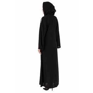 Abaya de Dubái Modesta con Bordado de Hojas Doradas, Diseño Abierto al Frente, Largo hasta el Suelo y Silueta Recta - Product Image 6