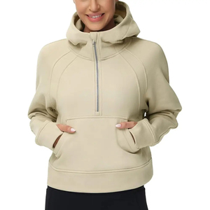 Sweat-shirts d'hiver confortables pour femmes 2026, en coton épais doublé de polaire, style à demi-zip avec capuche, logo frontal, tricot, vêtements d'hiver - Product Image 1