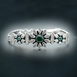 925 <b>Sterling</b> <b>Silver</b> Fine Beaded <b>Bracelet</b> with Natural Cubic Zirconia Handmade Gold Plated Green Onyx for <b>Women</b> and Girls - Product Image 1