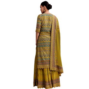 Costume Palazzo Brodé Jaune Vente en Gros Vêtements Ethniques pour Femmes OEM Vêtements Fournisseur d'Usine Tenue de Fête Personnalisée avec Dupatta - Product Image 5