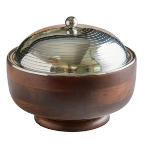 Plat en bois fait à la main avec couvercle isolé en acier inoxydable idéal chauffe-plats et chauffe-plats pour la salle à manger à la maison - Product Image 1