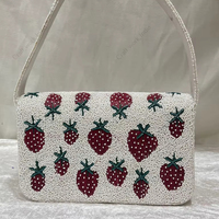 Sac fourre-tout décontracté à motif fraise perlé, pochette de soirée de luxe indienne entièrement faite à la main pour femme, broderie de perles