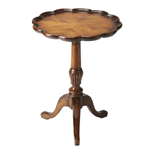 Table d'appoint en bois massif créative, table d'appoint ronde en bois de olive brun avec dessus festonné, meubles de salon sculptés - Product Image 1