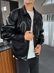 Custom <b>Men's</b> Retro Winter Biker <b>Jacket</b> Vintage Wash Genuine Calf Skin <b>Leather</b> Oversized Slim Fit Lapel Collar Autumn Season - Product Image 3