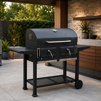 Barbecue à charbon XL certifié CE ETL GS EN 1860 avec fumoir, double tables latérales et hauteur réglable – Vente en gros OEM